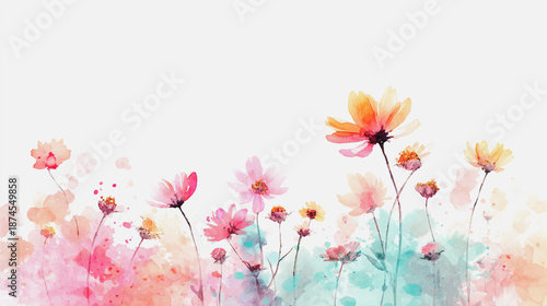 Wallpaper Mural watercolor botanical Cosmos flowers texture template background.Elegant wedding invitation card background . Minimal hand painted Design for wedding or Valentine's Day Torontodigital.ca