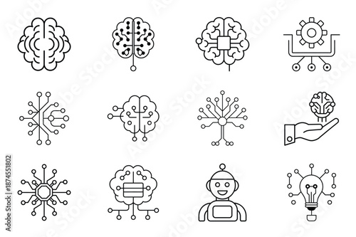 human brain microchip technology outline vector