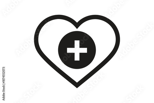 Heart Icon with Plus Sign in a Circle on a White Background Design