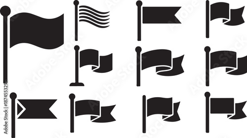 Collection of various flag and banner shapes isolated on transparent background symbol