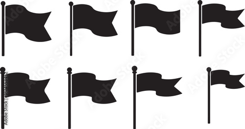 Set of eight jagged edge waving flag shapes with transparency flags