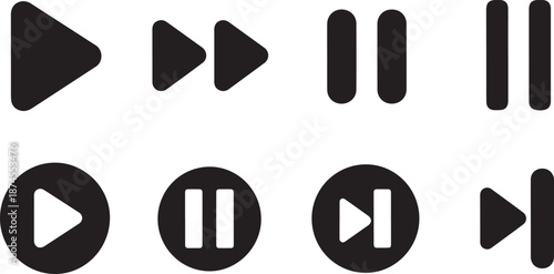 Set of media player control icons including play pause stop rewind fast forward vector