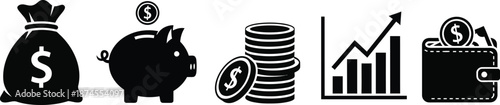 Financial icons isolated on transparent background
