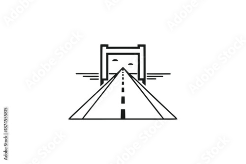 Minimalist black outline depicts a road passing through a bridge with transparent background