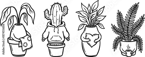  Hand-drawn emotional support plant characters vector 
