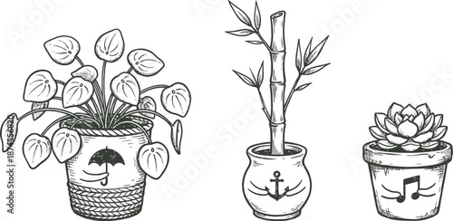  Hand-drawn emotional support plant characters vector 