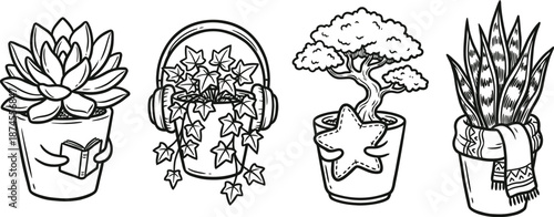 Hand-drawn emotional support plant characters vector 