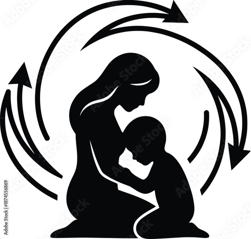 Adult silhouette with inner child shadow for healing concept