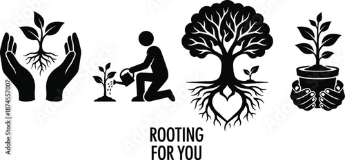 Plant growth concept with rooting for you metaphor vector