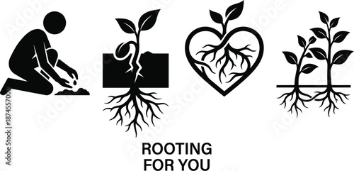 Plant growth concept with rooting for you metaphor vector