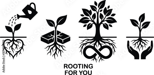Plant growth concept with rooting for you metaphor vector