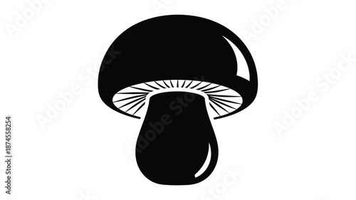 Simple black mushroom illustration with elegant lines on transparent background silhouette