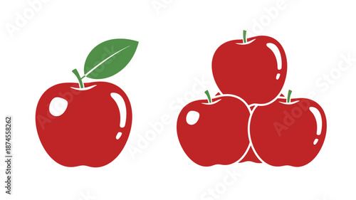 Three red apples with a green leaf modern graphic design on transparent background silhouette