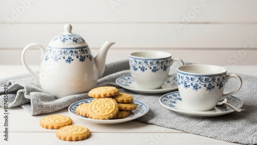 Elegant tea set with delicious cookies