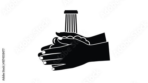 Hands cradling a plant seedling minimalist design on transparent background silhouette