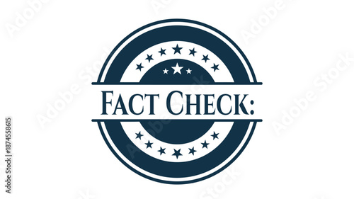 Circular fact check badge with stars text and a border on transparent background silhouette