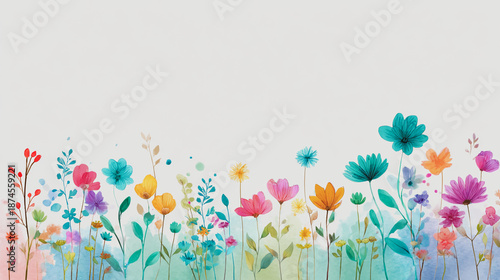 watercolor pictures Natural little a Lilly flower field in a lifestyle style expressing wonder with pastel floral shades and golden lighting harmony