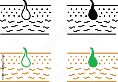 Plant Growth Stages Root Development Water Infiltration and Earthworm Activity in Soil Layers for Agriculture Farming Concept Vector Silhouette, Pictogram and Line Icon Set.eps