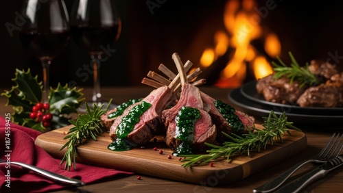 Gourmet lamb chops by the fire