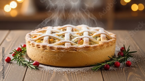 Freshly baked apple pie with lattice crust