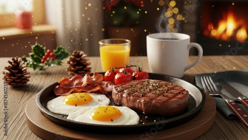 Cozy christmas morning breakfast