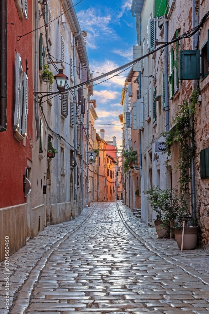 Fototapeta premium Rovinj harbor with boats at sunset Croatia