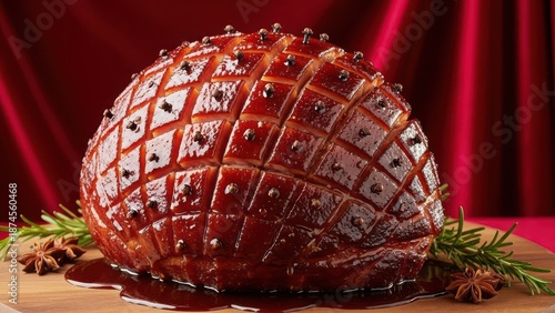Glossy glazed ham with spices