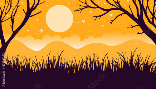 Dreamy Love Themed Orange Nature Illustration