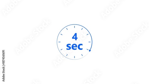 Clock icon 4 Second royal blue color animation 4k video. Stopwatch in beautiful 4 Second on white background.
