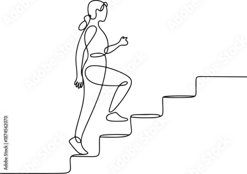 Dynamic Single Line Art of a Determined Figure Ascending Steps, Symbolizing Personal Growth, Achievement, and the Journey Towards Success