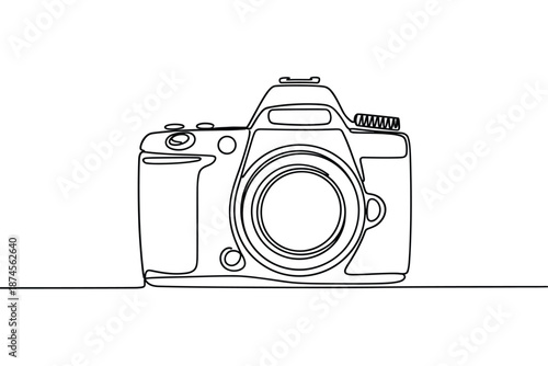 A single continuous line drawing of a classic digital slr camera