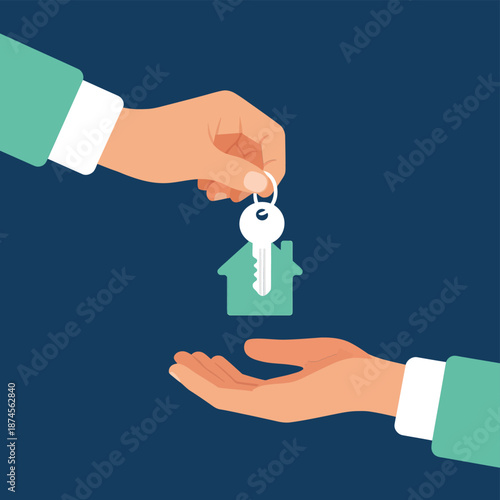 Handing over a house key symbolizing property transfer and new beginnings