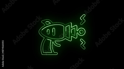Glowing neon line blaster animated icon. Futuristic weapon animation HD video isolated on black background