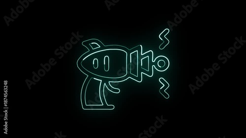 Glowing neon line blaster animated icon. Futuristic weapon animation HD video isolated on black background