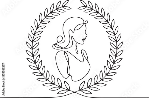 Elegant Minimalist Laurel Wreath Silhouette of a Woman's Profile