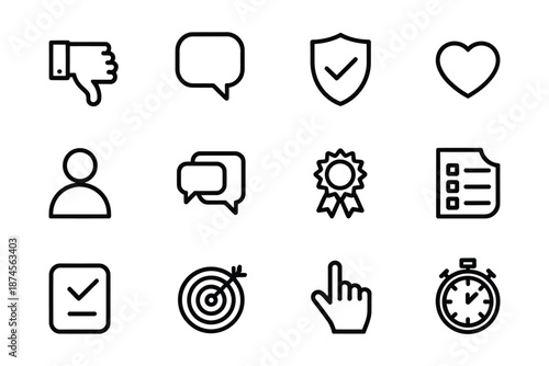 Collection of simple black and white line icons for user interface elements