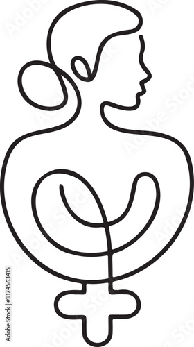 Abstract Continuous Line Concept Art of a Female Silhouette Merged with the Venus Symbol, Representing Feminine Empowerment and Identity