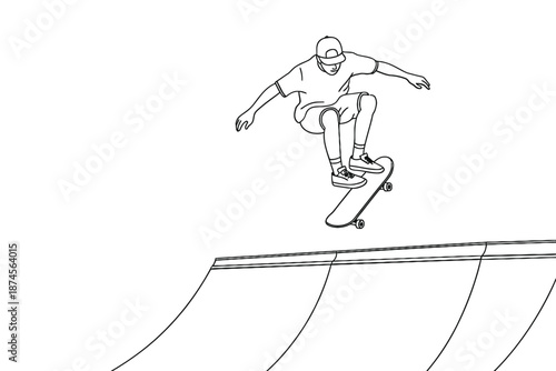 A dynamic sketch of a skateboarder performing a trick on a halfpipe