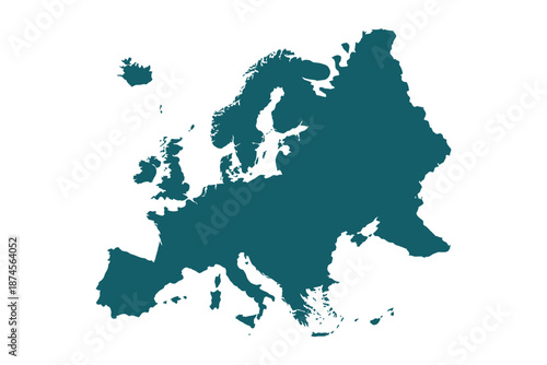 A teal shaded map of europe displaying the continent s geographical shape