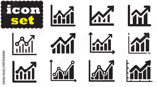Rising graph icon Set, Rising graph solid Vector