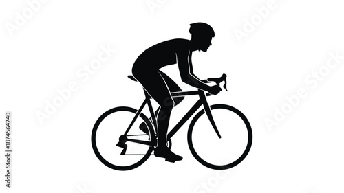 A cyclist riding a road bike in profile dark silhouette on transparent background