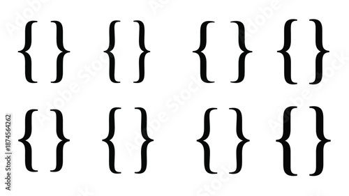 Eight black curly brackets arranged in a grid on transparent background silhouette