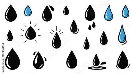 Collection of water droplets and sunburst a graphic design element on transparent background silhouette