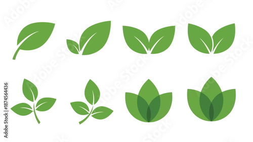 Collection of vibrant green leaf shapes ideal for designs on transparent background silhouette