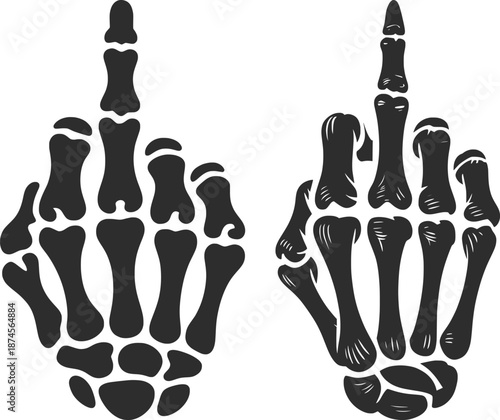 Skeleton Middle Finger Hand Bones Gothic Illustration.