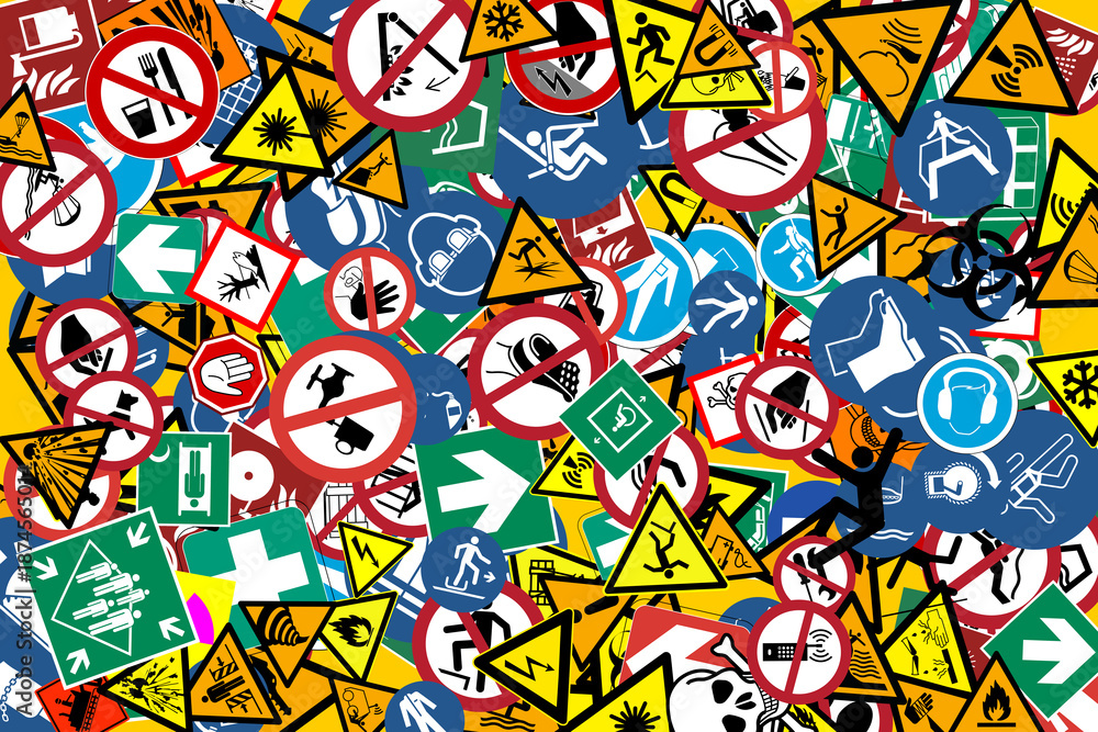 Fototapeta premium vibrant colorful safety warning signs pattern background
