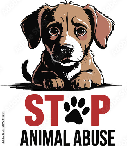 Cute puppy with stop animal abuse message in style paw print desig