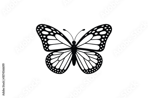Black Silhouette of a Monarch Butterfly insect black and white