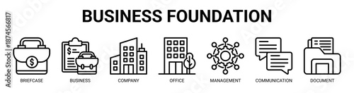 Business Foundation web banner icon vector illustration concept with icon of briefcase, business, company, office, management, communication, document.