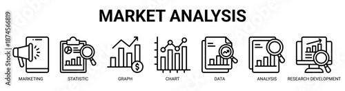 Market Analysis web banner icon vector illustration concept with icon of marketing, statistic, graph, chart, data, analysis, research development.